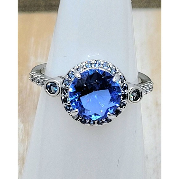Ring Bomb Party Jewelry - Lab created blue sapphire & aquamarine, Triple Plated Rhodium Size 6 RBP2146
